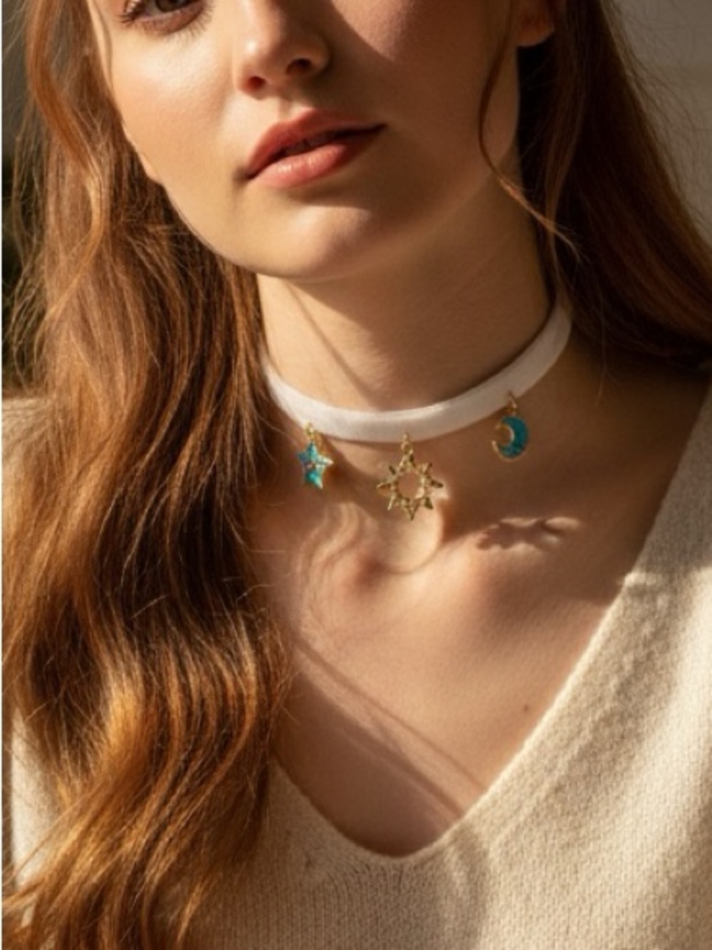 White charm choker necklace sun moon star